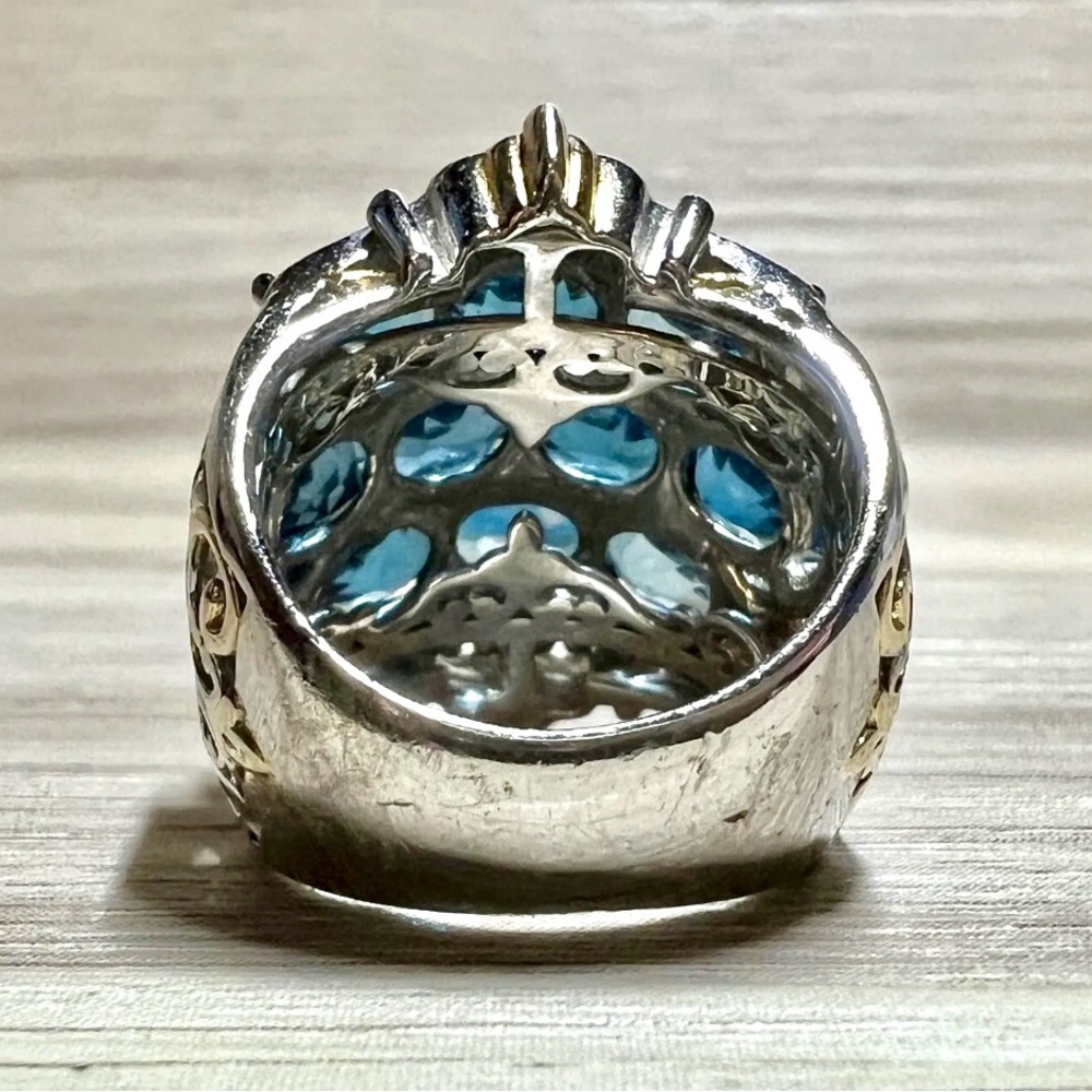 Gems En Vogue Three-Row London Blue Topaz Wide Band Cluster Ring, Size 5 - Picture 4 of 11